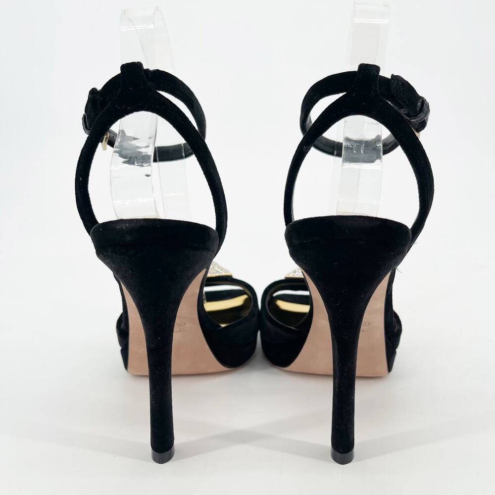 Valentino Garavani Black Velvet Crystal One Stud Stiletto Strappy Sandals EU 38 - Picture 7 of 11